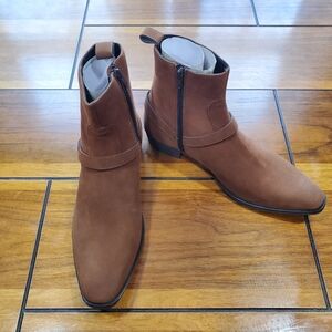 Men's Brown Suede Ankle Boots with Side Zip